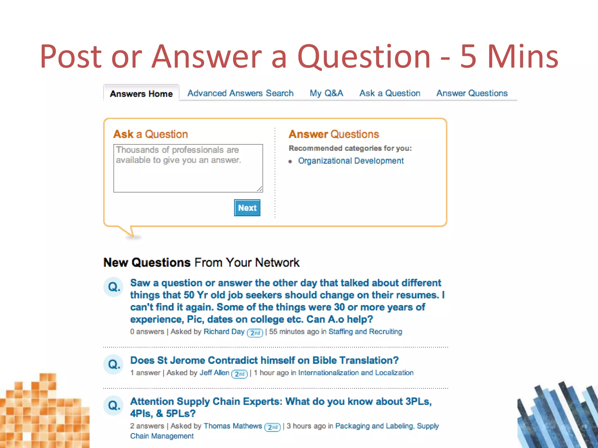 Post or Answer a Question - 5 Mins