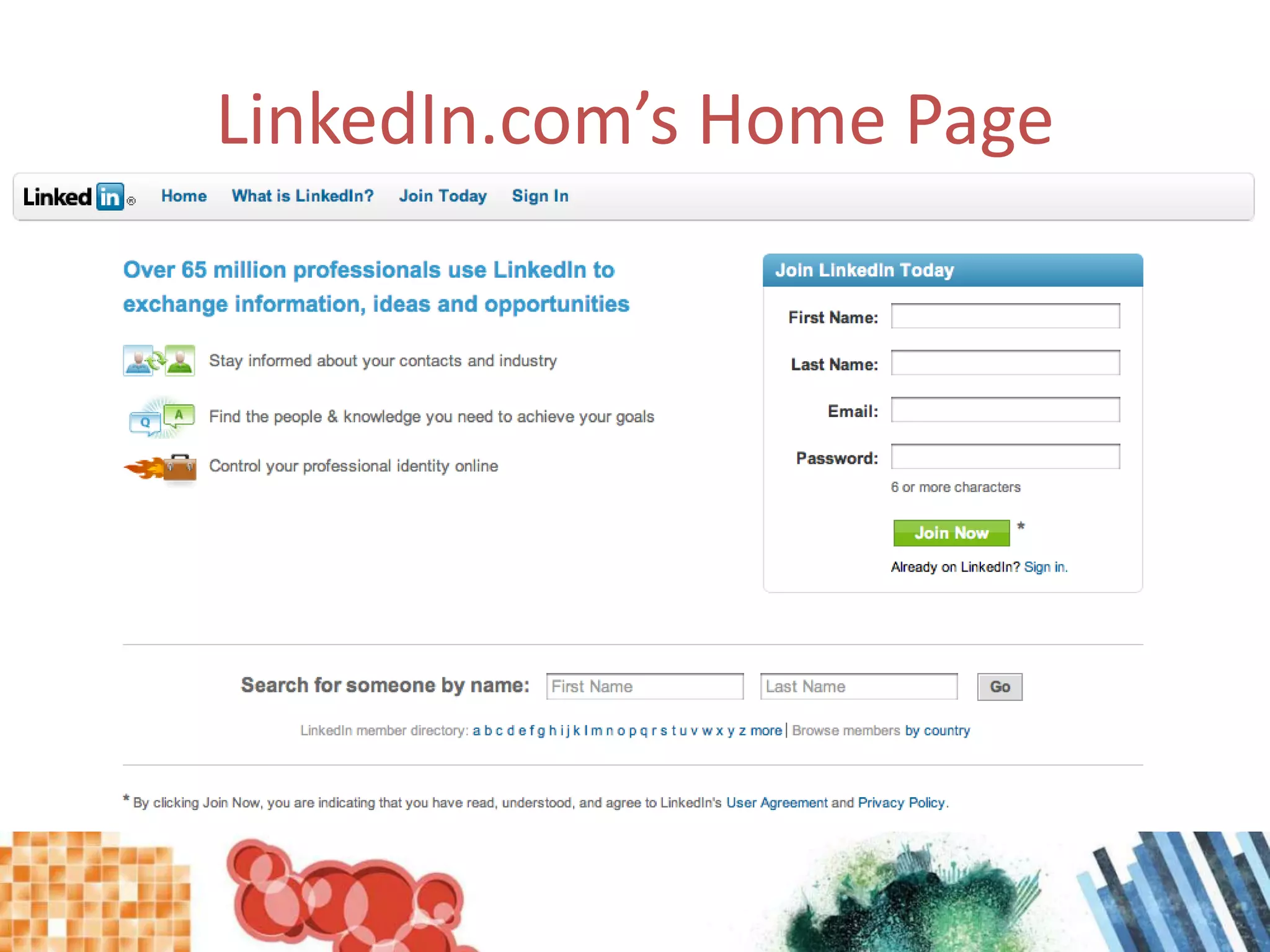 LinkedIn.com’s Home Page