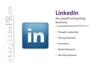 LinkedIn the payoff and getting business. ,[object Object],[object Object],[object Object],[object Object],[object Object]