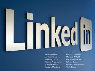 Afrânio Alves       Marcelo Bianconi
Arthur Sabino       Mariana Althoff
Bárbara Ceresa      Matheus Holanda
Beatriz Arcoverde   Paloma Conde
Camilla Venosa      Priscila Pietschmann
Isadora Monteiro    Thaís Soroa
 