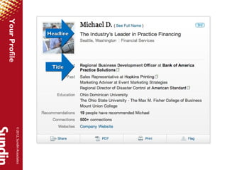 Headline
   Headline




               Title
               Title
                       © 2012, Sundin Associates
Your Profile
 