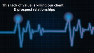 3 
This lack of value is killing our client & prospect relationships  