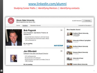 44
www.linkedin.com/alumni
Studying Career Paths | Identifying Mentors | Identifying contacts
 