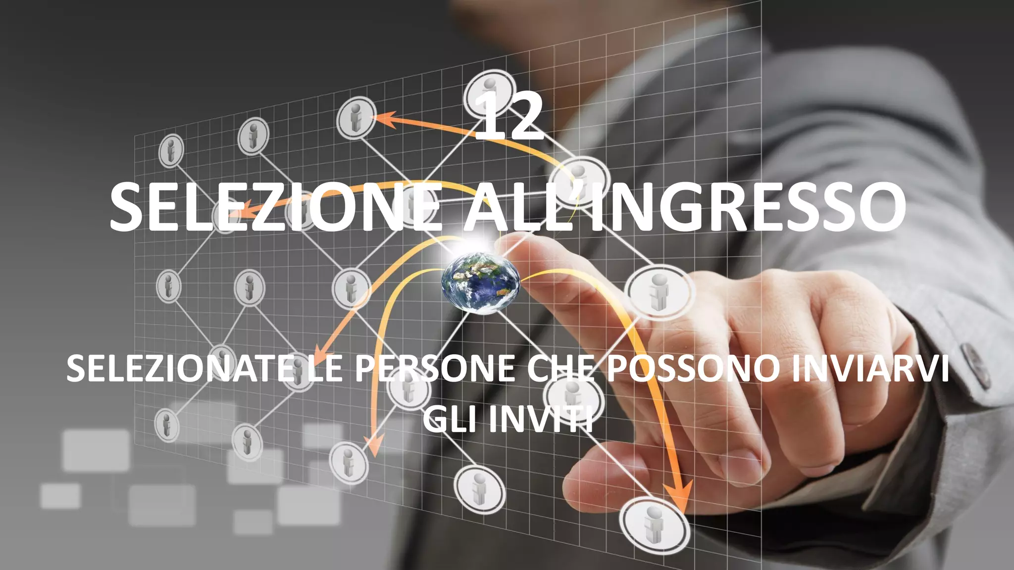 12
SELEZIONE ALL’INGRESSO
SELEZIONATE LE PERSONE CHE POSSONO INVIARVI
GLI INVITI
 