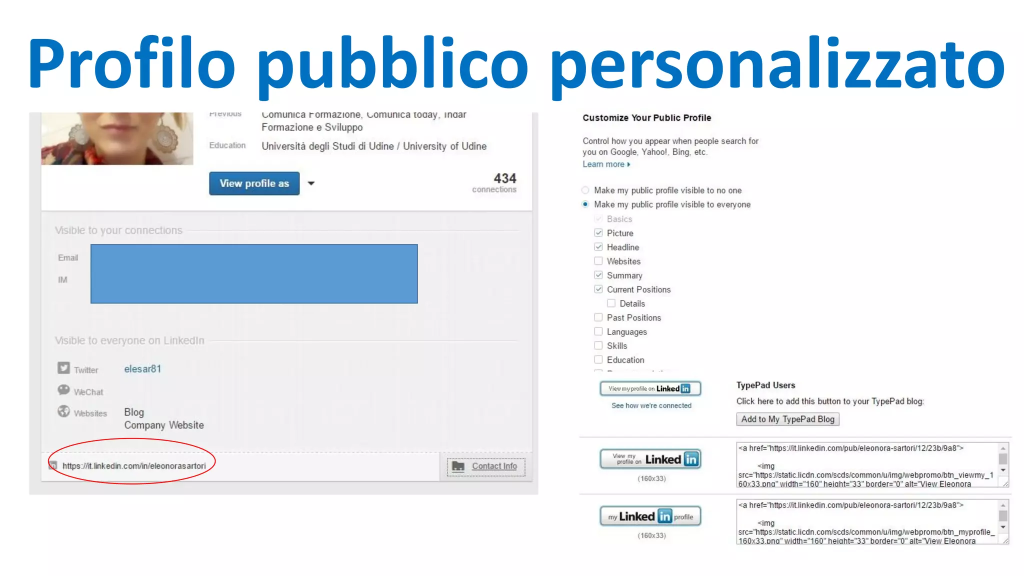 Profilo pubblico personalizzato
 