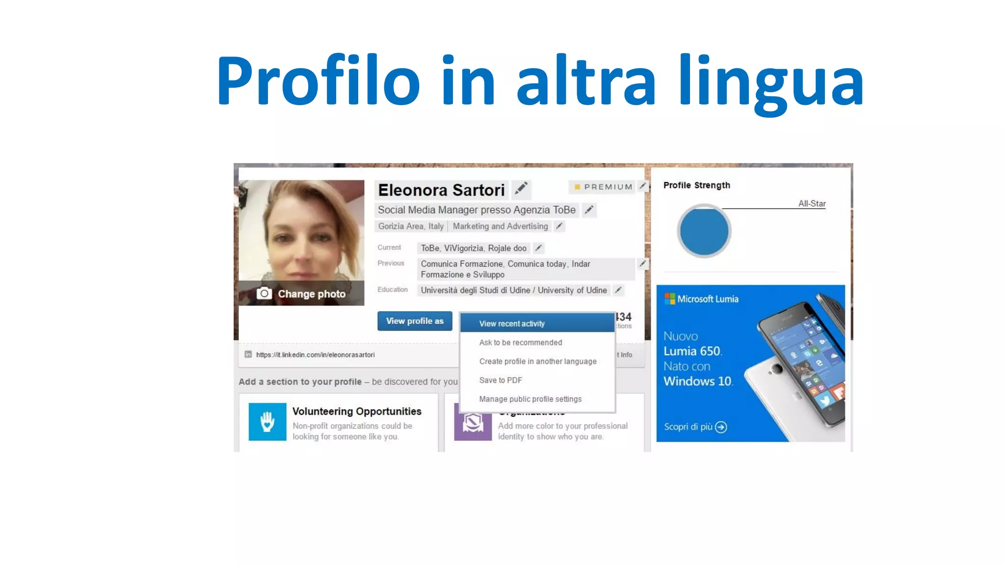 Profilo in altra lingua
 