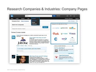 Who Uses LinkedIn?

+
259M

66%

+
3M

+
150

professionals

companies

+
60K

college and university
alumni groups

outside the U.S.

industries

Executives from every

Fortune 500
company

+
30M

students and recent grads

©2013 LinkedIn Corporation. All Rights Reserved.

8

 