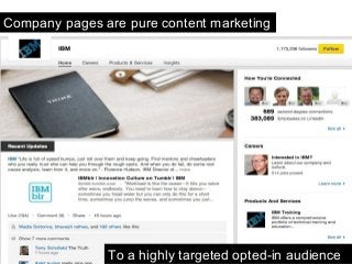 To a highly targeted opted-in audience
Company pages are pure content marketing
 