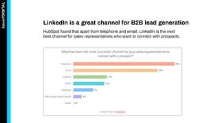 LinkedIn is a great channel for B2B lead generation
HubSpot found that apart from telephone and email, LinkedIn is the next
best channel for sales representatives who want to connect with prospects.
 