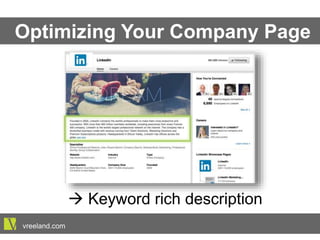 Optimizing Your Company Page
à Keyword rich description
vreeland.com
 