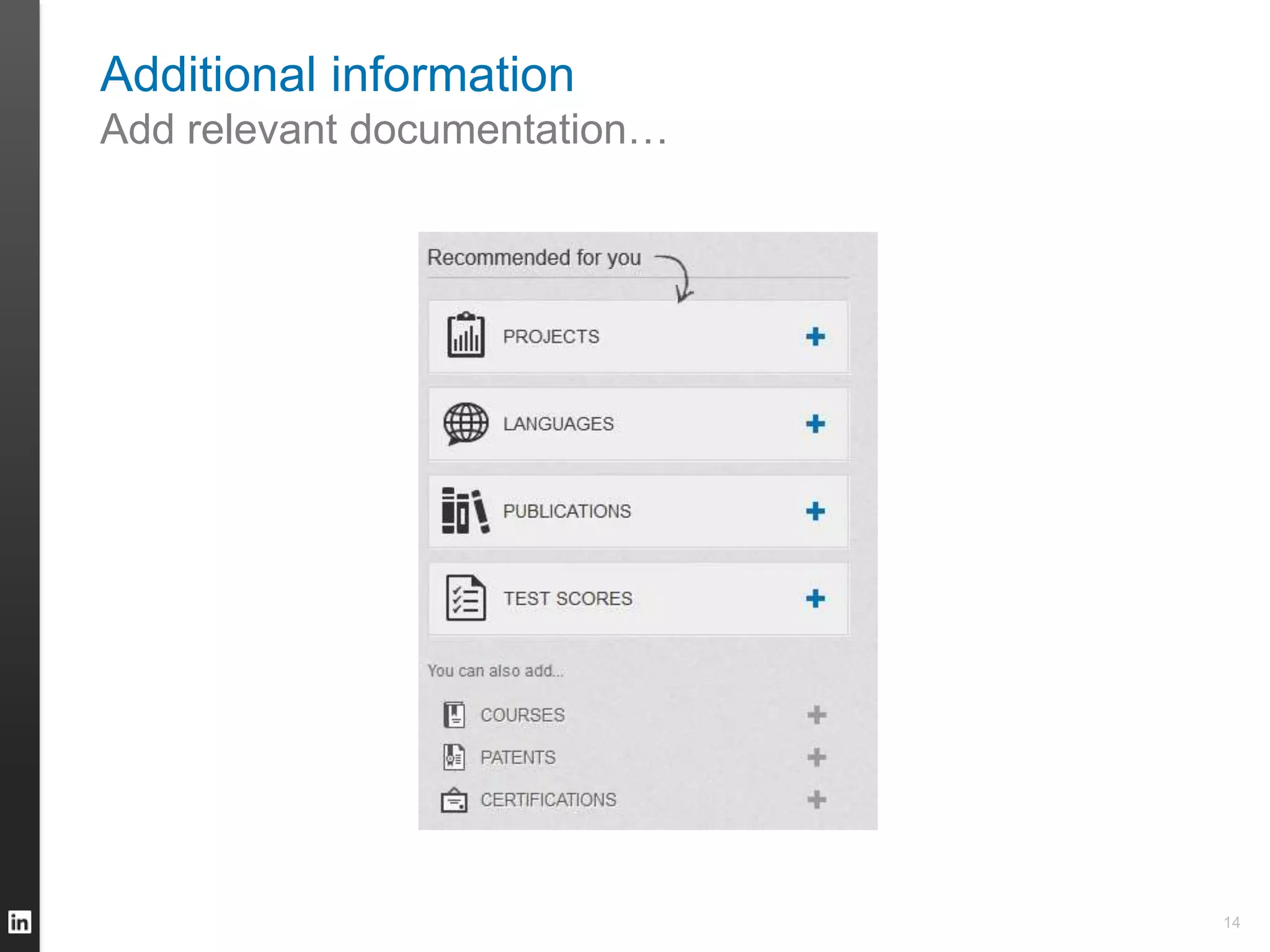 Additional information
Add relevant documentation…
14
 