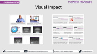Visual Impact 
ForwardProgress.NET facebook.coachme@ForwardProgress.NET com/ForwardProgress @FwdProgressInc 
 
