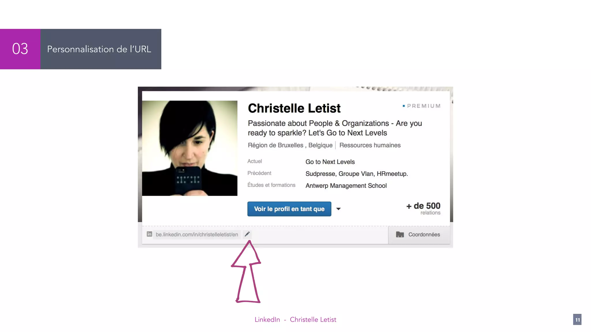 LinkedIn - Christelle Letist 11
Personnalisation de l’URL03
 