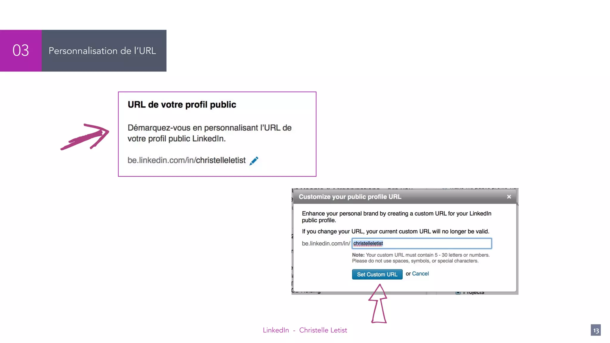 LinkedIn - Christelle Letist 13
Personnalisation de l’URL03
 