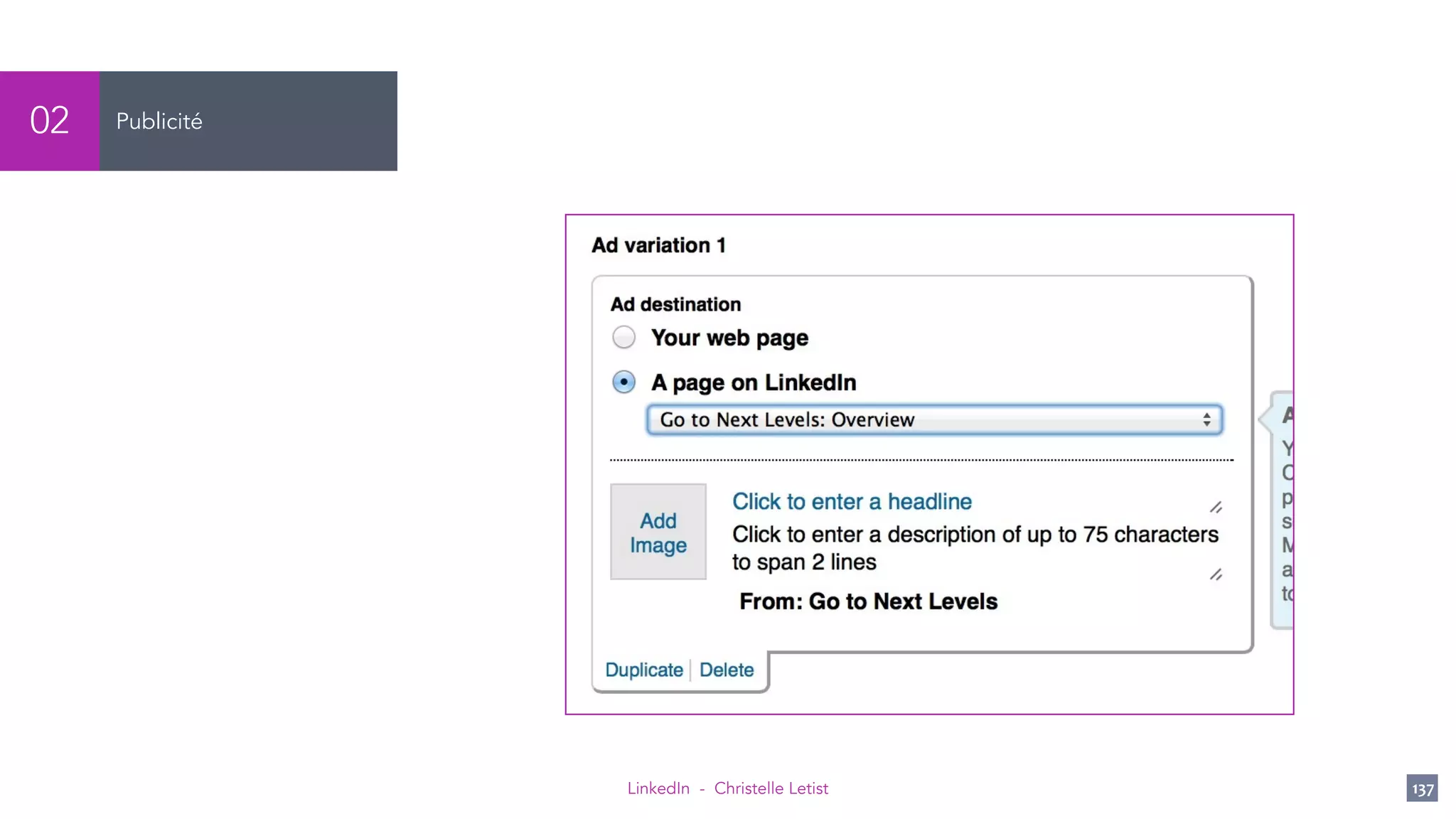 LinkedIn - Christelle Letist 137
Publicité02
 