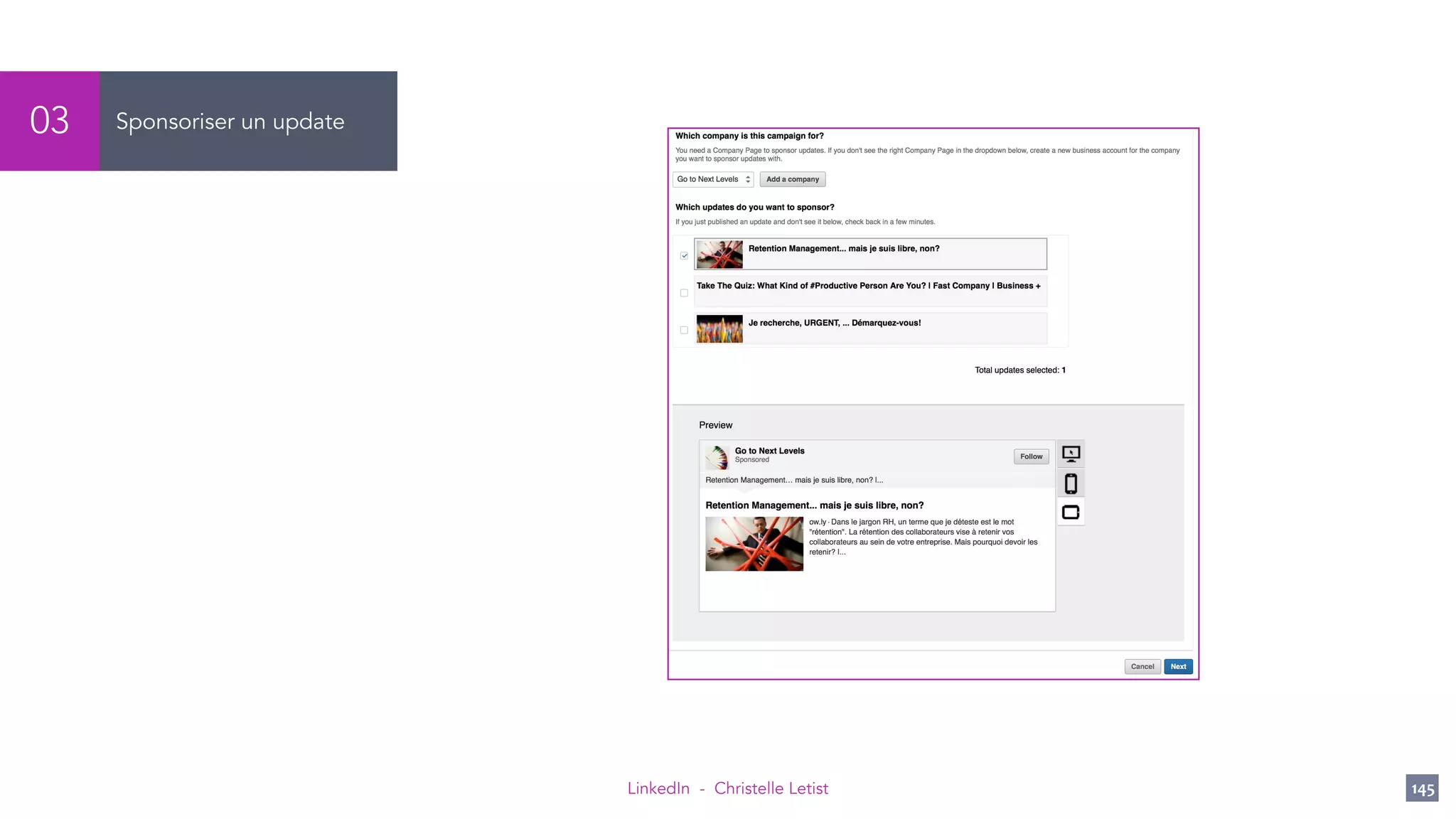 LinkedIn - Christelle Letist 145
Sponsoriser un update03
 