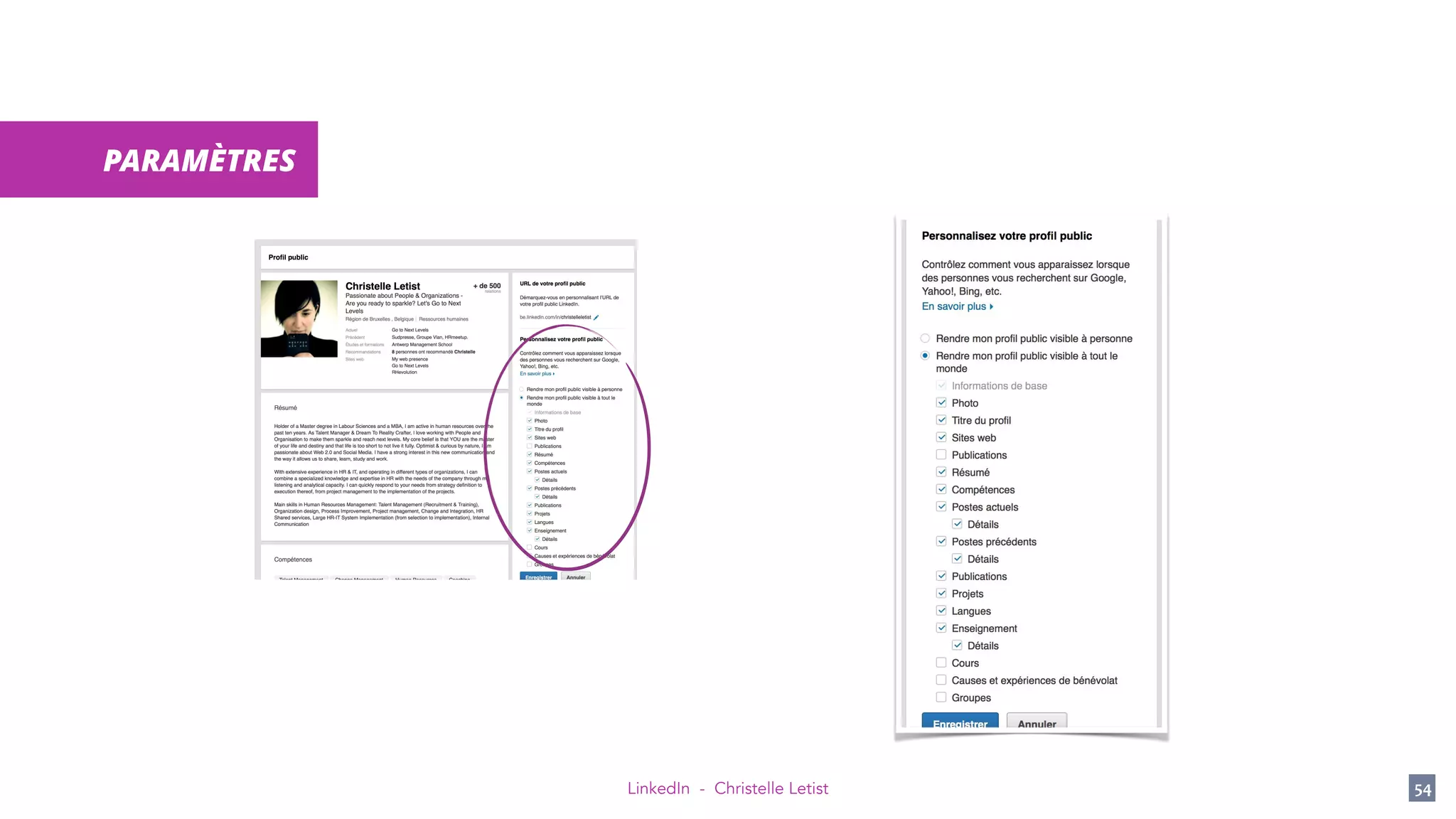 LinkedIn - Christelle Letist 54
PARAMÈTRES
 