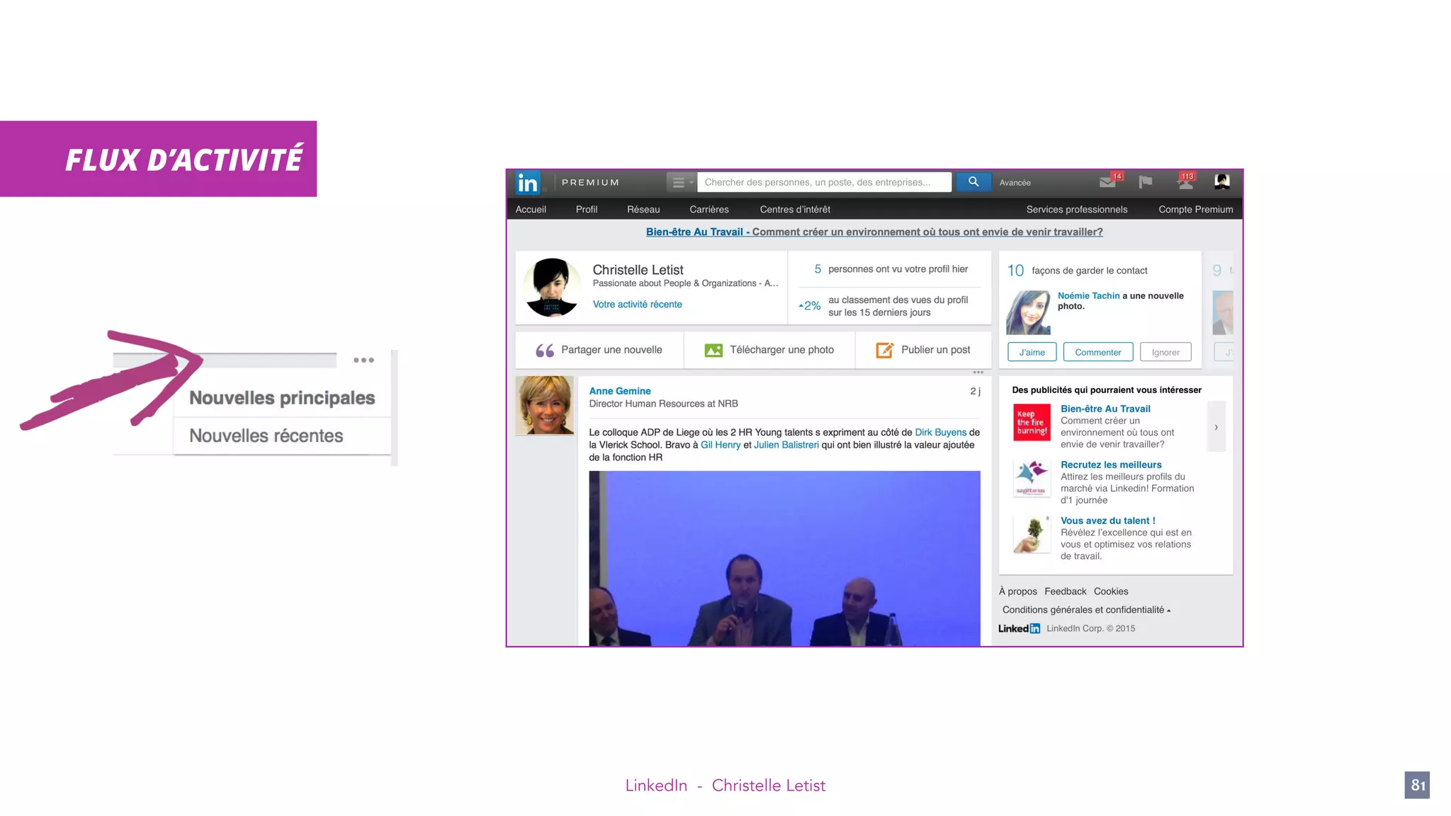 LinkedIn - Christelle Letist 81
FLUX D’ACTIVITÉ
 