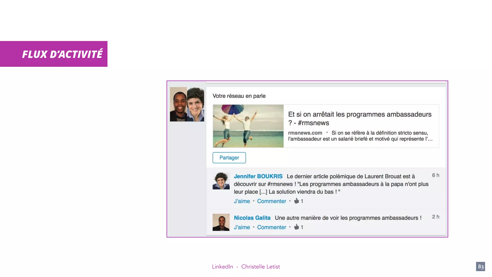 LinkedIn - Christelle Letist 83
FLUX D’ACTIVITÉ
 