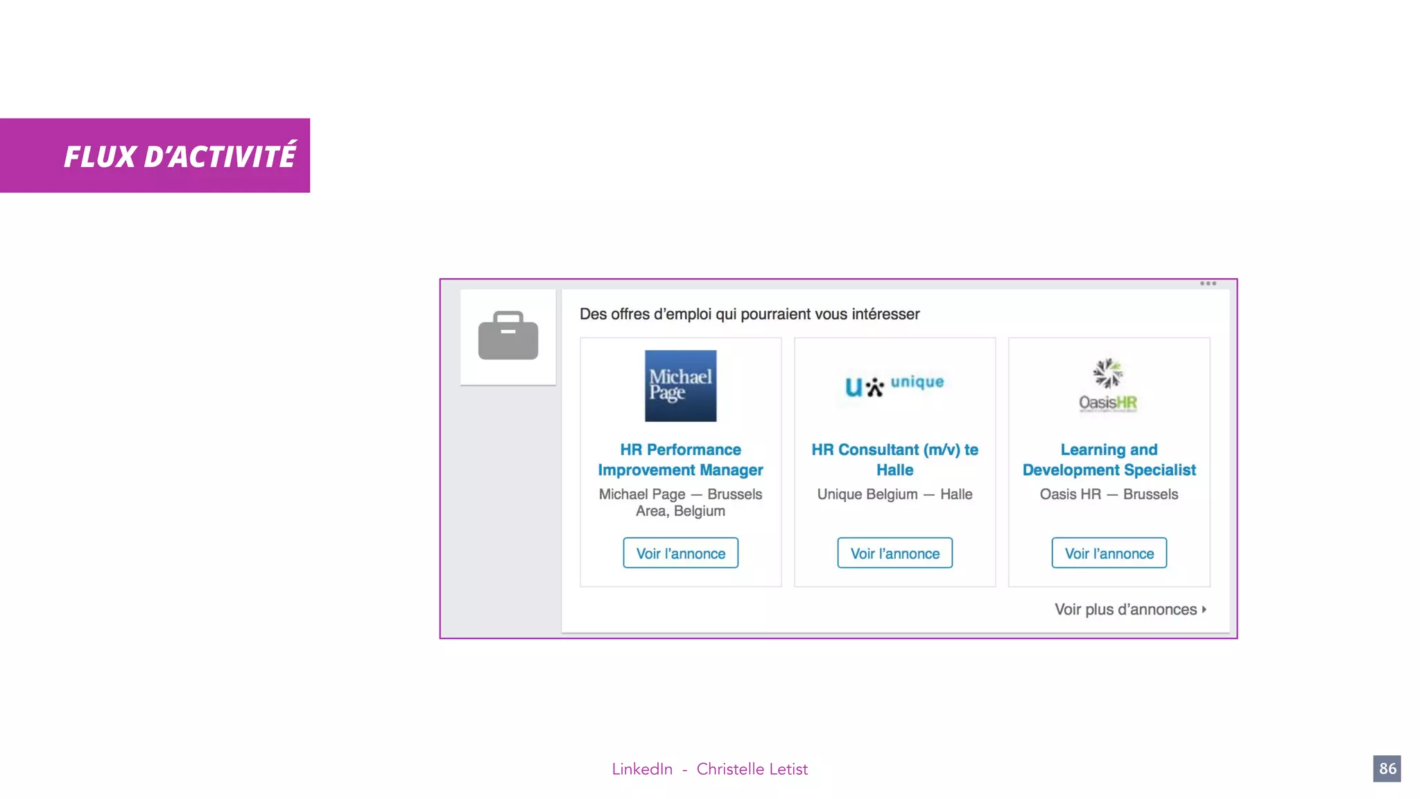 LinkedIn - Christelle Letist 86
FLUX D’ACTIVITÉ
 