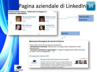 Pagina aziendale di LinkedIn
                           Personale –
                           Carriera




                 Servizi




                                     9
 