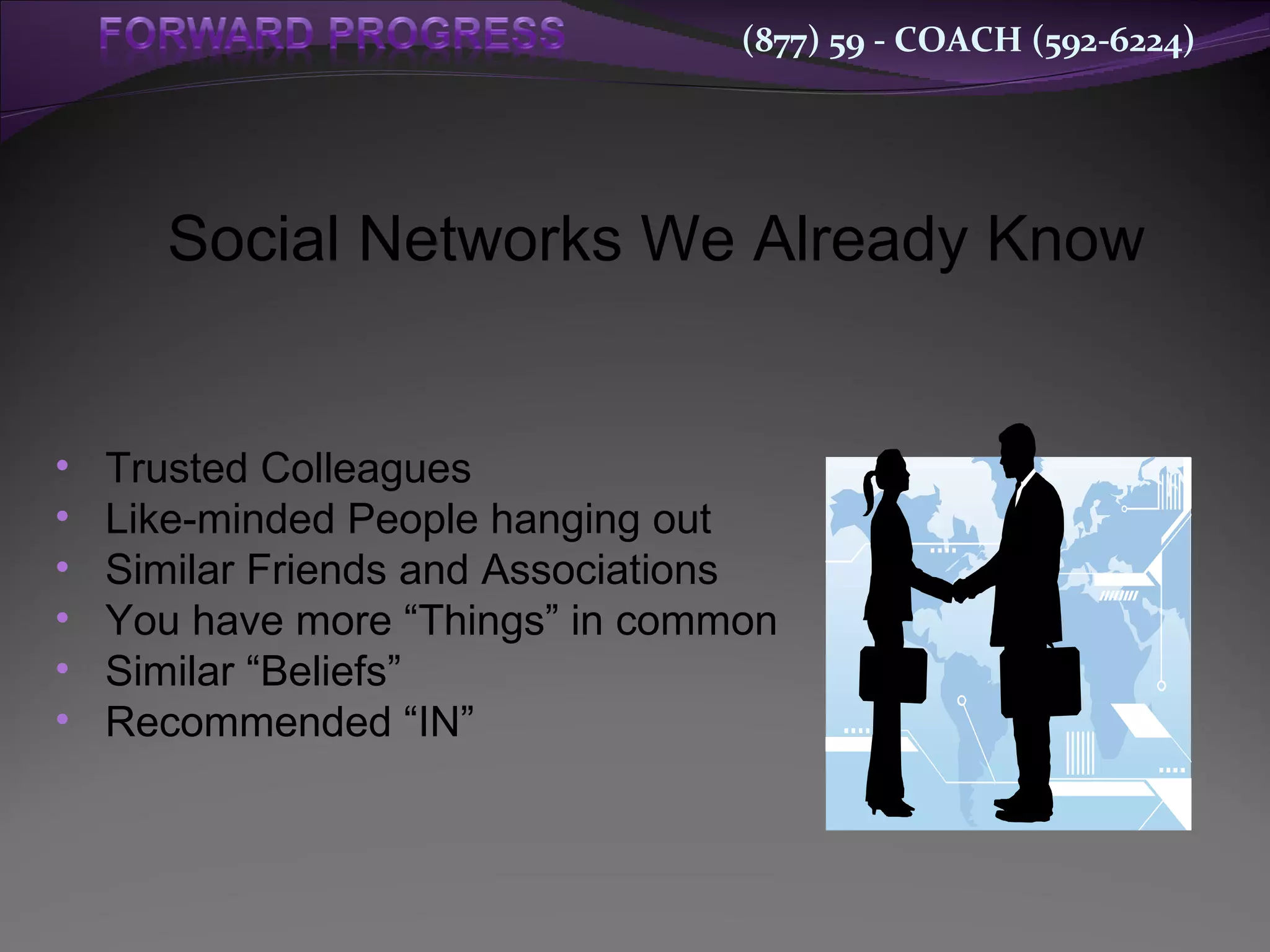 Trusted Colleagues Like-minded People hanging out Similar Friends and Associations You have more “Things” in common Similar “Beliefs” Recommended “IN” Social Networks We Already Know 