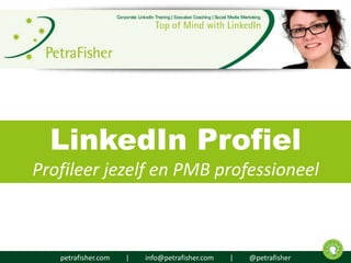 petrafisher.com | info@petrafisher.com | @petrafisher
LinkedIn Profiel
Profileer jezelf en PMB professioneel
 