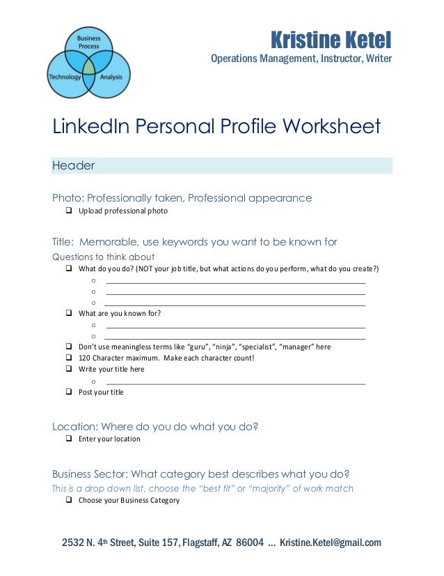 LinkedIn Profile Setup Worksheet LinkedIn Profile Setup Worksheet