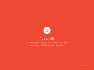 1. Schritt
Erwartungen von Studenten verstehen und Ihr
Wertangebot für Mitarbeiter festlegen
Akquise von Studenten 2.0 9
 