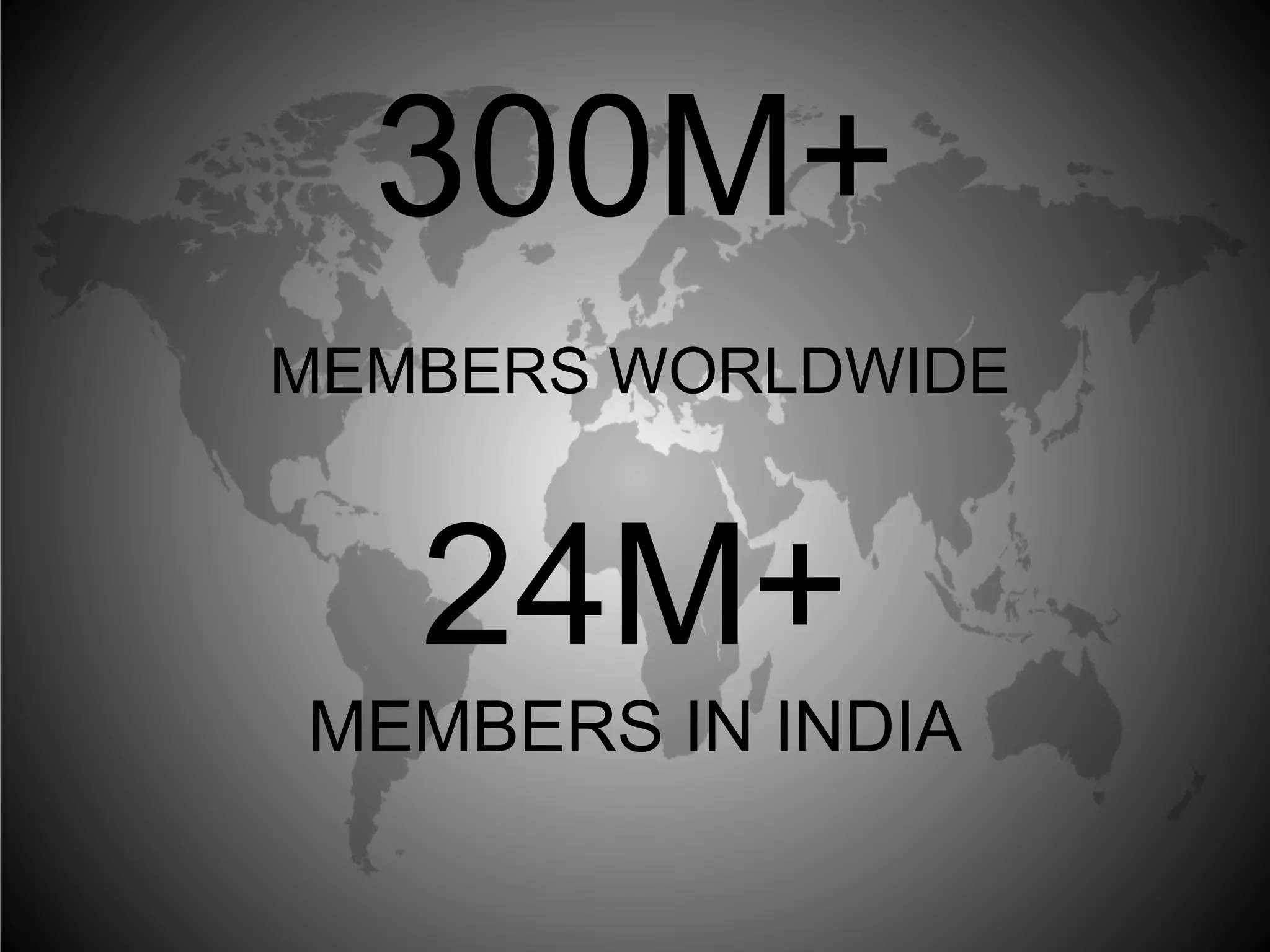 300M+
MEMBERS WORLDWIDE
24M+
MEMBERS IN INDIA
 