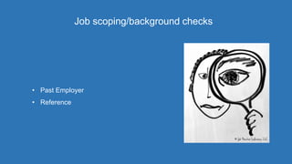 Job scoping/background checks
• Past Employer
• Reference
 