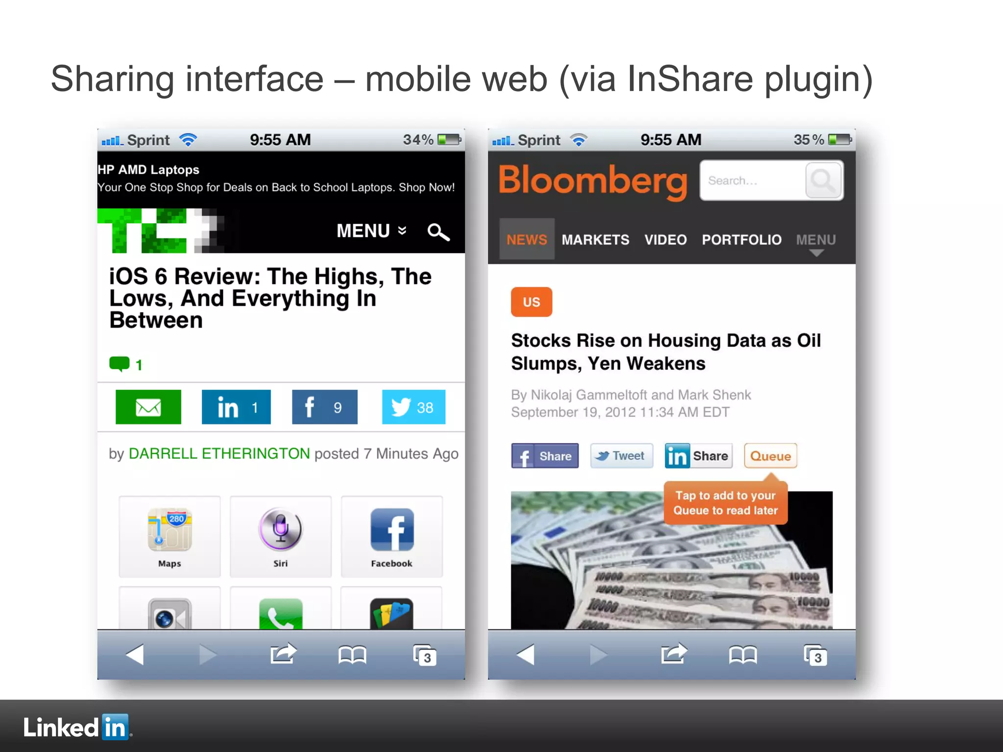 Sharing interface – mobile web (via InShare plugin)
 