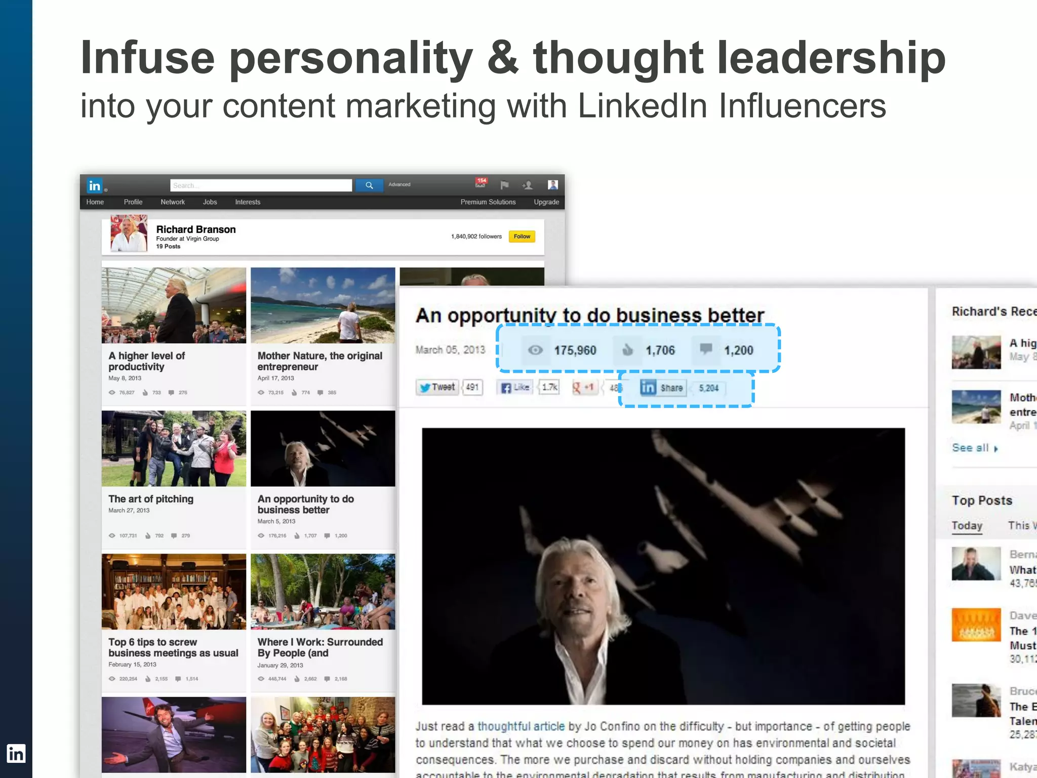 Infuse personality & thought leadership
into your content marketing with LinkedIn Influencers
46
 