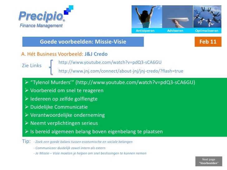 Business Plan Goede voorbeelden Missie/Visie/Waarden