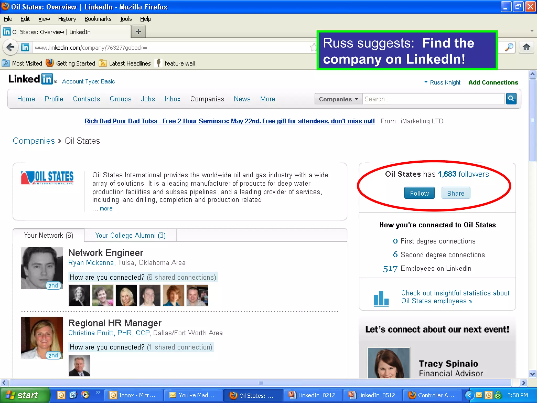 Russ suggests: Find the
company on LinkedIn!
 