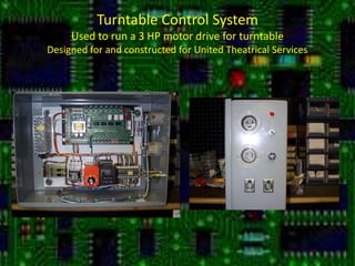 Turntable Control SystemUsed to run a 3 HP motor drive for turntableDesigned for and constructed for United Theatrical Services