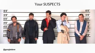 @googledave
Your SUSPECTS
 