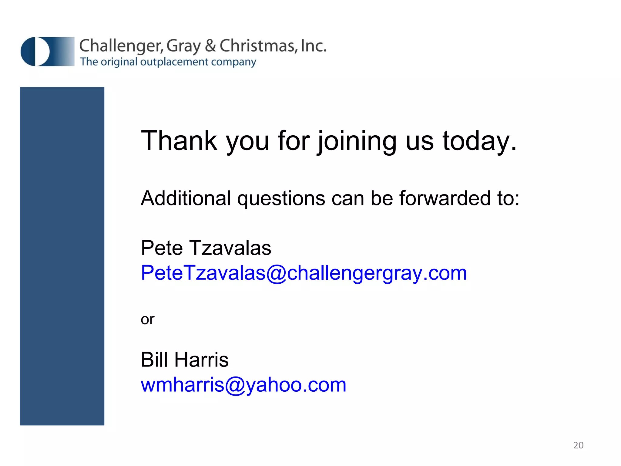 Thank you for joining us today. Additional questions can be forwarded to: Pete Tzavalas [email_address] or Bill Harris [email_address]   