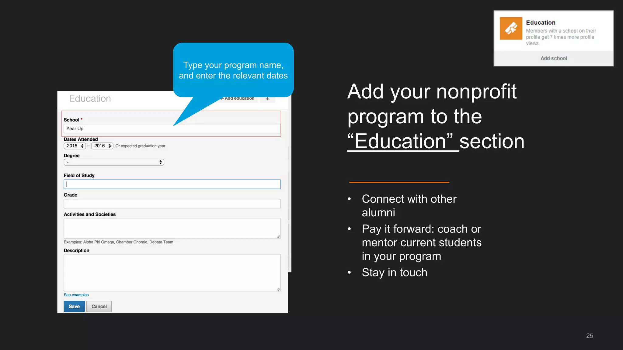 Detail your Experience
5
Definitely include summer jobs, part-time
jobs, work experience
Keep the description short – e.g. use bullets
What did you achieve, deliver, learn?
25
 
