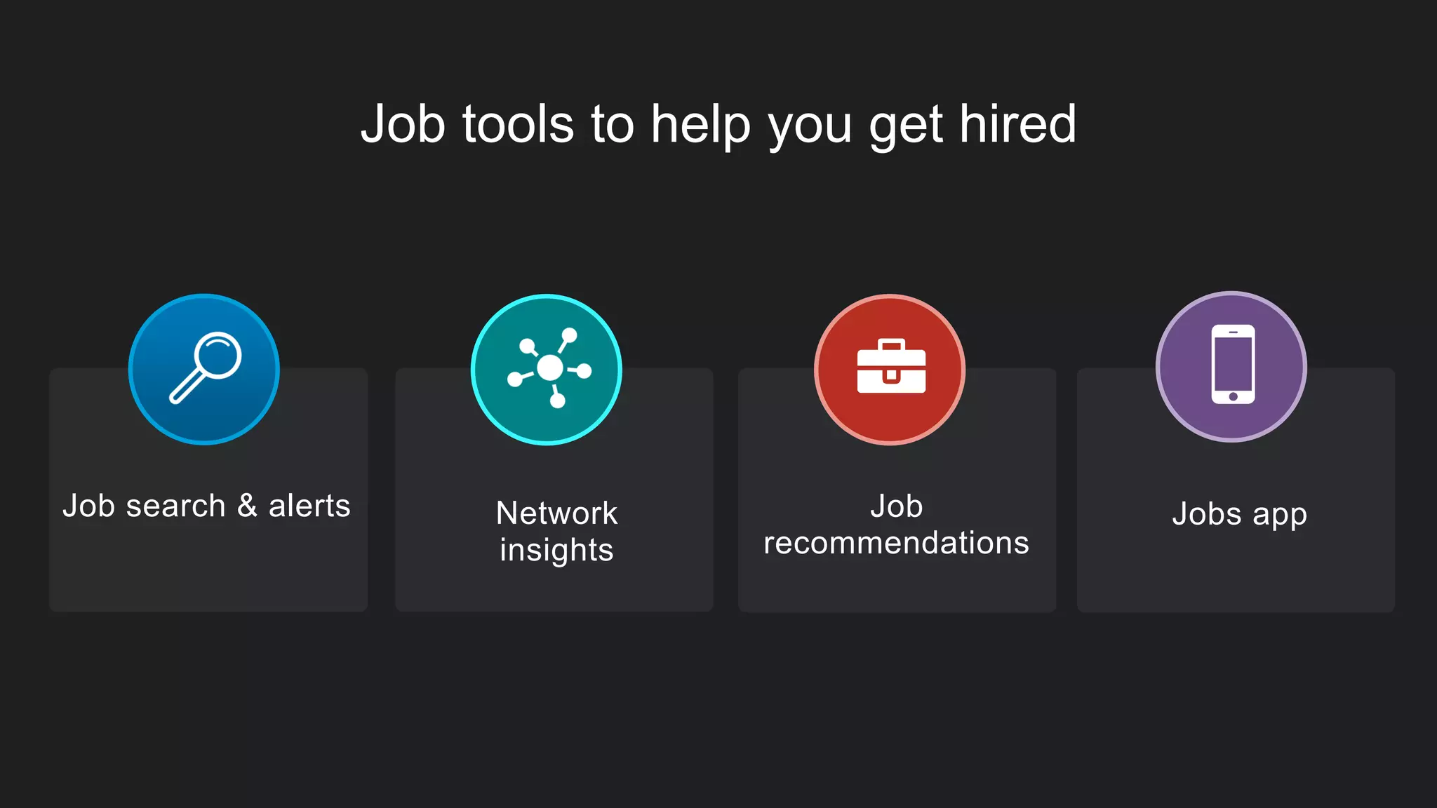 Search millions of job
postings
1
• Filter jobs by keyword, title, company,
postal code, function, industry, years of
experience, and date posted
• Save a search result to get email alerts
for new job postings
• Hint: if your profile is complete, you’ll get
more relevant job listings
 
