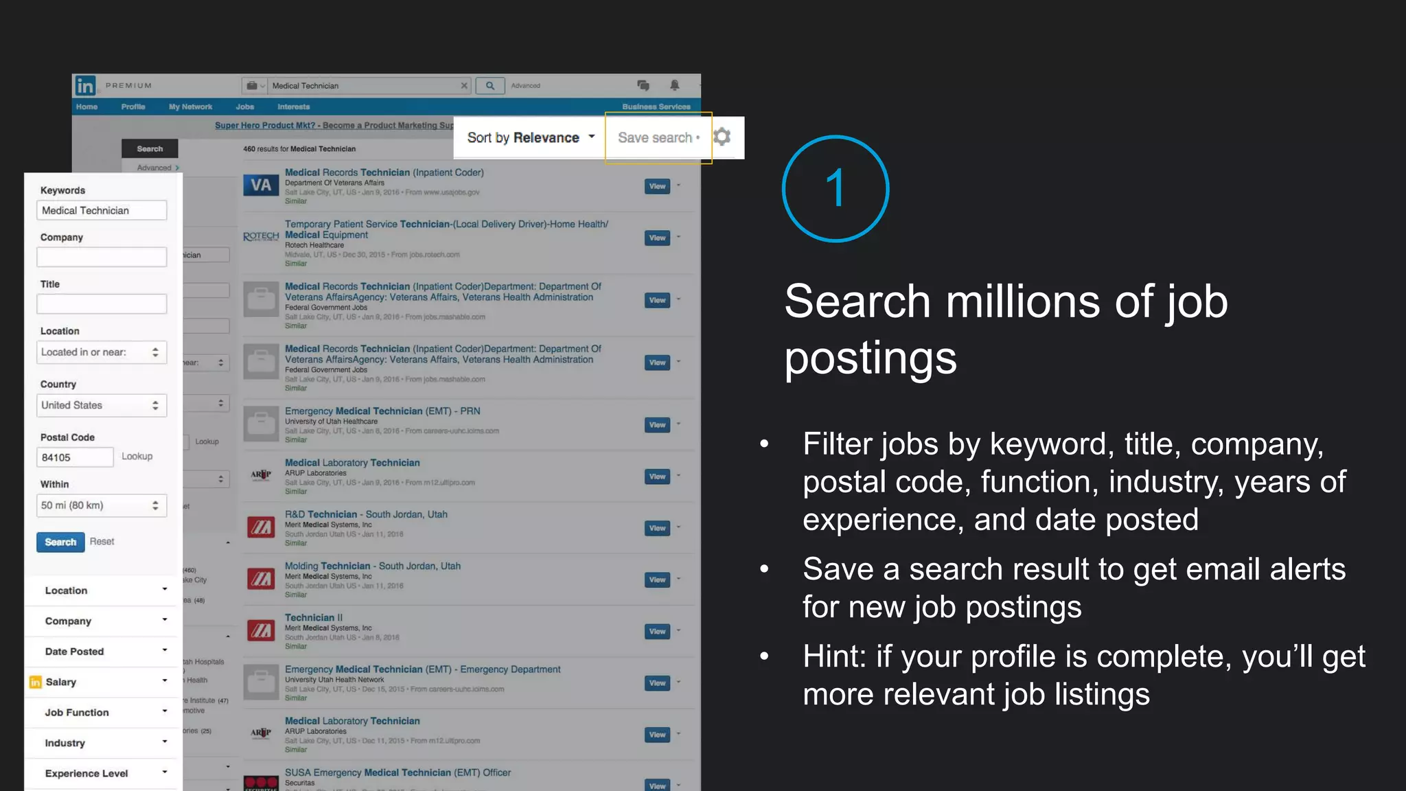 Network insights into the
company
2
• See if you know anyone who works at
the company to help you get an “in”
• See if / who they’ve hired from your
company
• Get team insights of skills & background
of company employees
 
