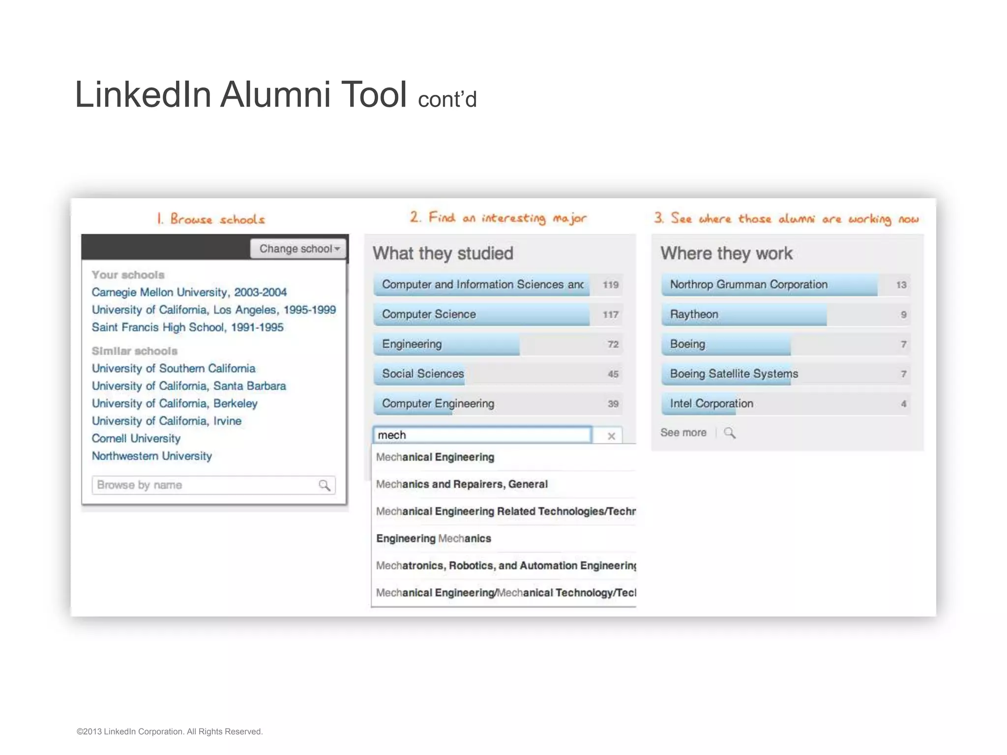 ©2013 LinkedIn Corporation. All Rights Reserved.
LinkedIn Alumni Tool cont’d
 