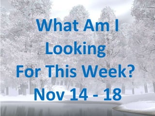 What Am I Looking  For This Week?  Nov 14 - 18 
