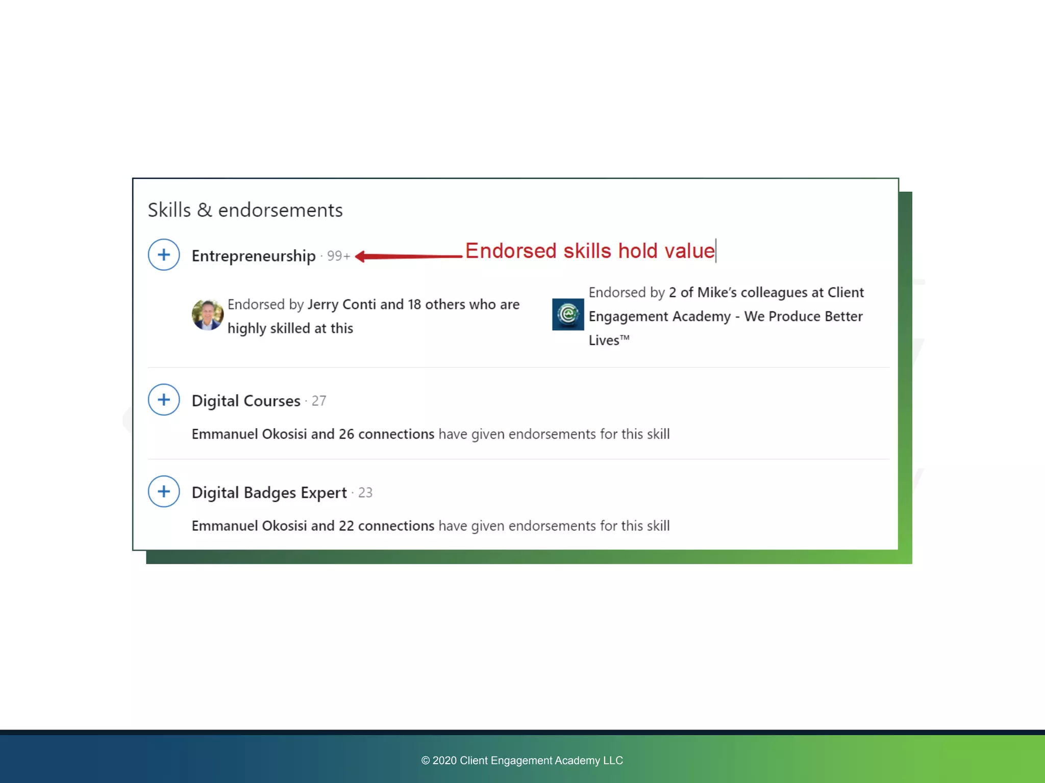 © 2020 Client Engagement Academy LLC
 