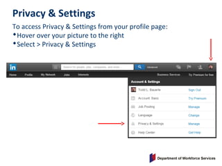 To access Privacy & Settings from your profile page:
Hover over your picture to the right
Select > Privacy & Settings
Privacy & Settings
 