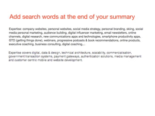 Add search words at the end of your summary
 