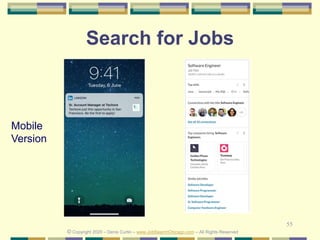 55
Search for Jobs
© Copyright 2020 – Denis Curtin – www.JobSearchChicago.com – All Rights Reserved
Mobile
Version
 