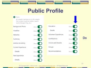 53
Public Profile
© Copyright 2021 – Denis Curtin – www.JobSearchChicago.com – All Rights Reserved
Do
 