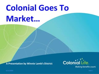 Colonial Goes To
Market…



A Presentation by Winnie Lamb’s District

4/21/2009                                  Slide 1
 