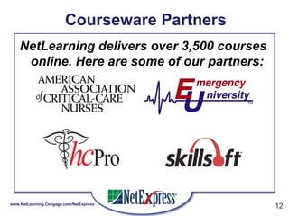 Courseware Partners NetLearning delivers over 3,500 courses online. Here are some of our partners: 